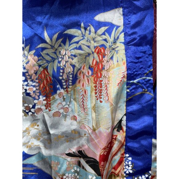 Vintage Ichi Ban Japanese Kimono Robe With Scenic Print & Tie Belt - Size 42 - Picture 12 of 14